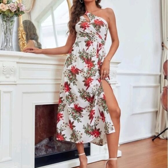 SEXY FLORAL ALL OVER PRINT ONE SHOULDER BOHEMIAN MAXI DRESS - Picture 1 of 8